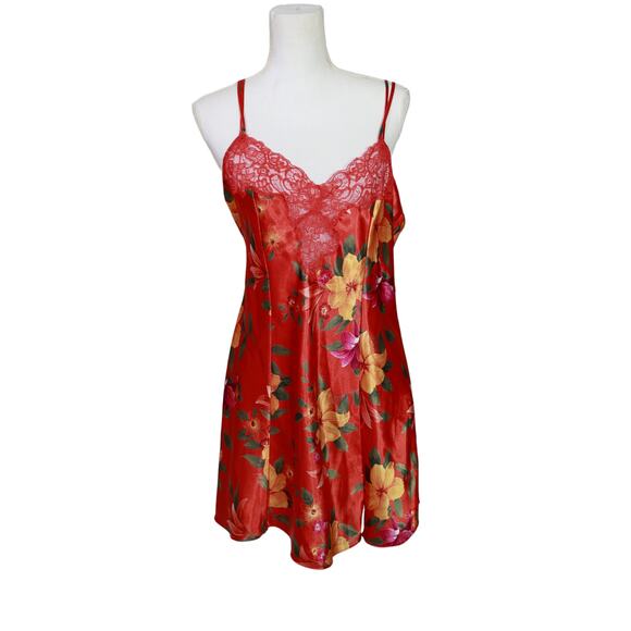 Victoria's Secret Other - Victoria's‎ Secret Slip large orange floral satin lace nightie vintage 90s
